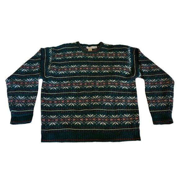 Eddie Bauer AKA Fair Isle Tall XL VTG Holiday Nordic Christmas Geometric Green - Picture 1 of 15